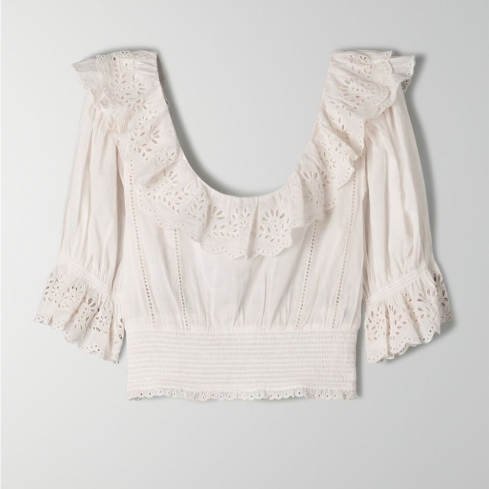 Aritzia Sunday Best White Lady Broderie Peasant Prairie Voile Blouse Size S - Picture 2 of 11